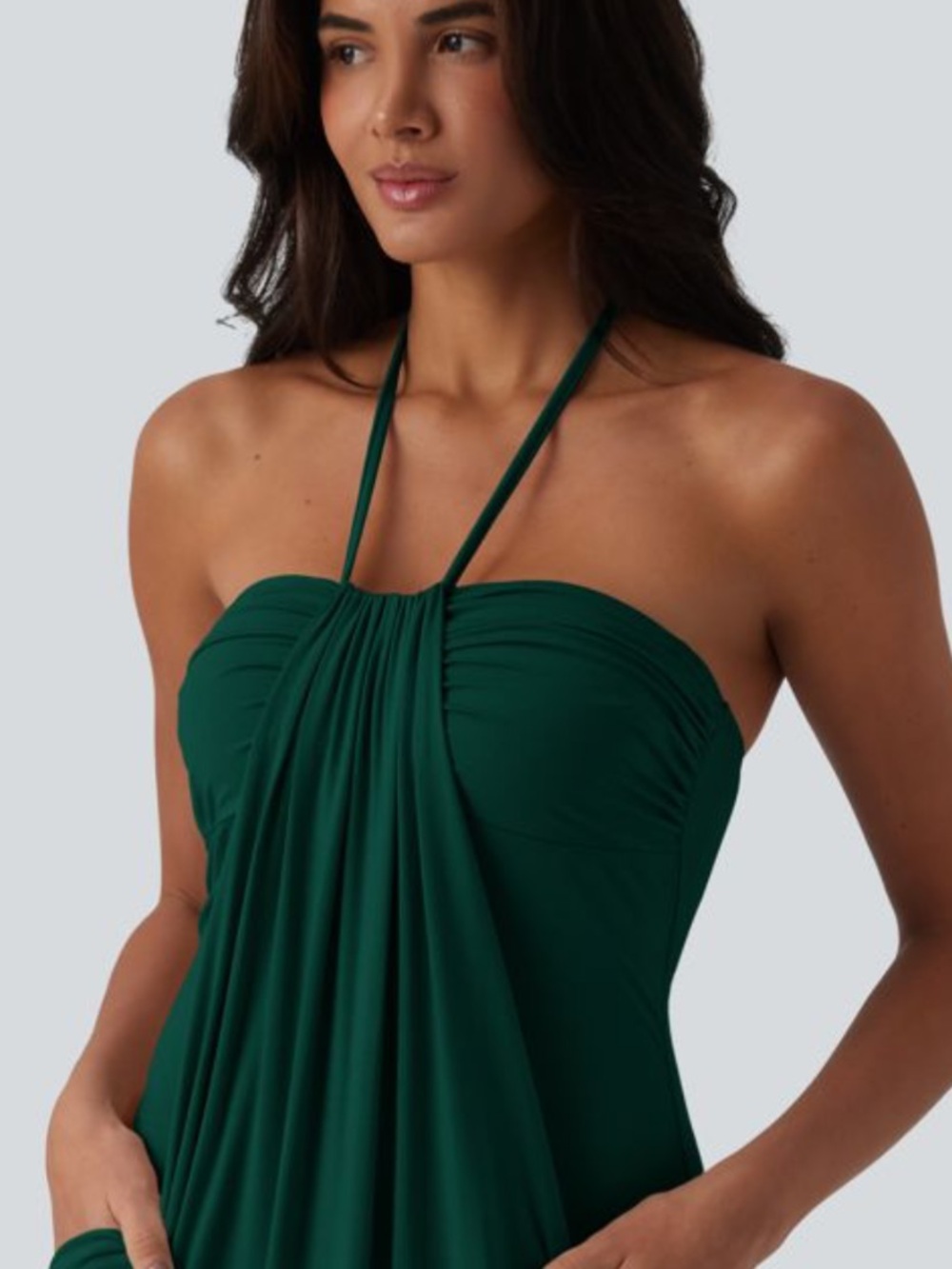 Halara Strap Halter Backless Maxi Dress in Emerald Green Women’s Sz Medium NWT - Picture 3 of 6